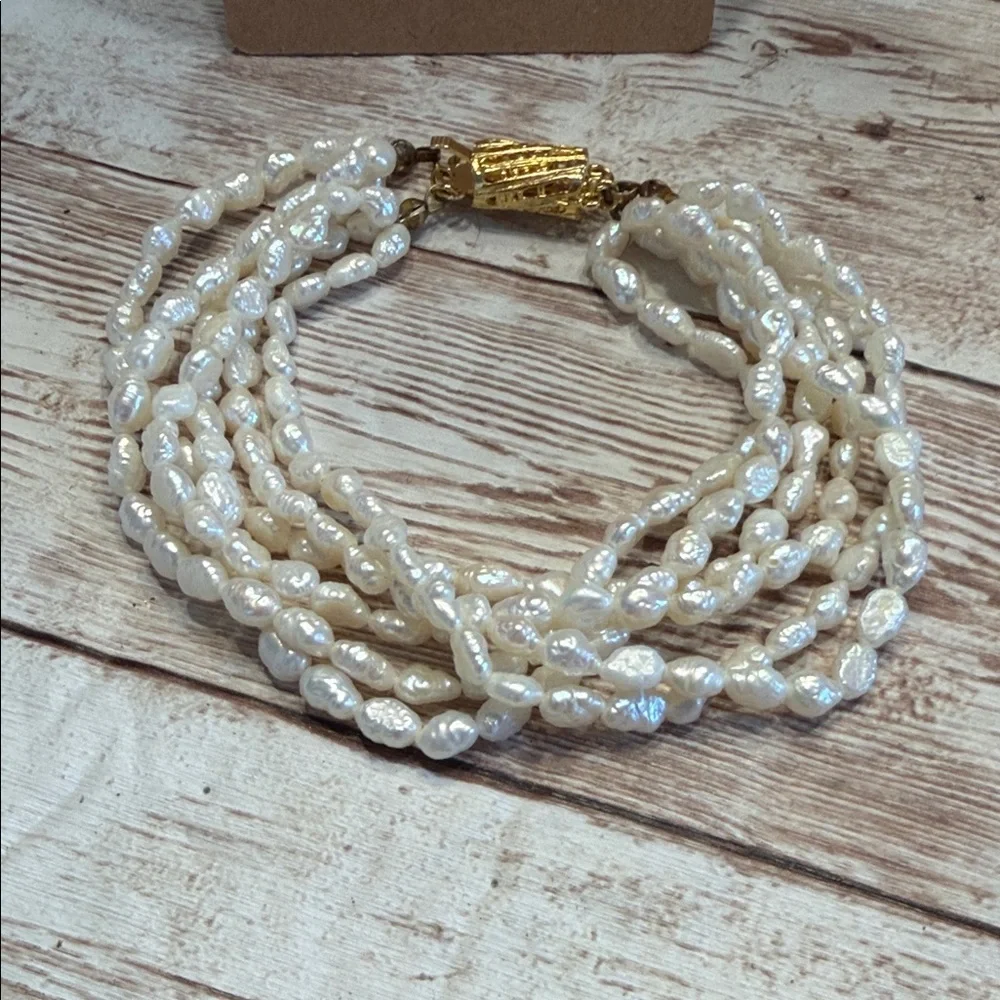 Elegant Multi-strand Freshwater Pearl Bracelet and Dangle Earrings Set
